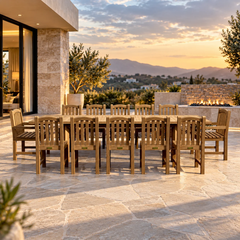 Anderson Teak Chelsea 13-Piece Double Extension Outdoor Dining Set