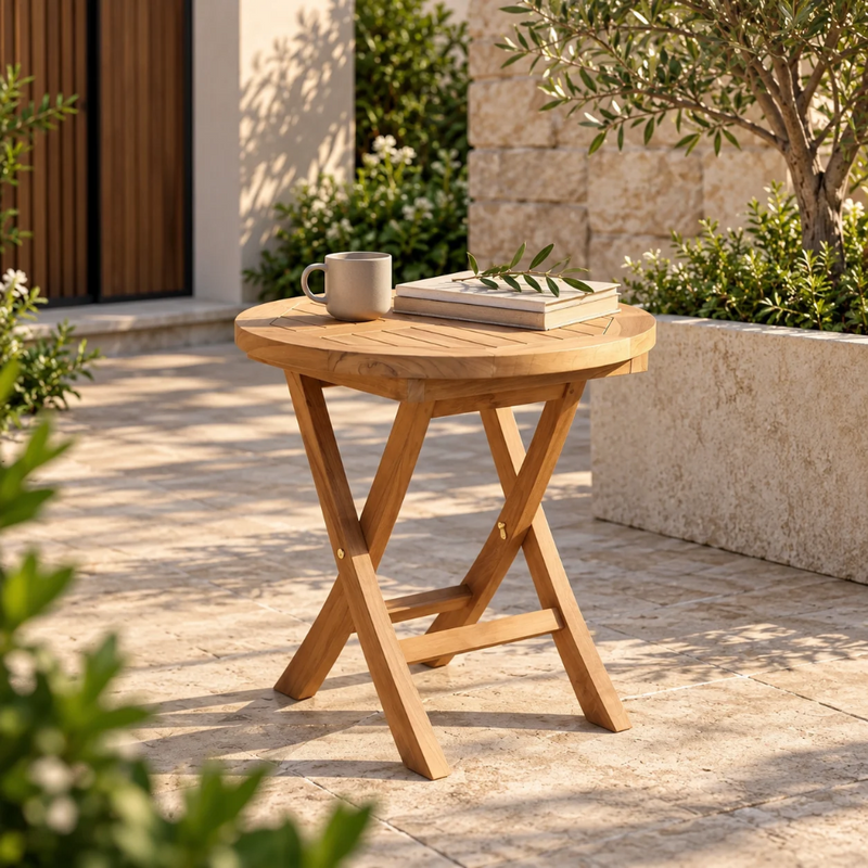 Anderson Teak Montage 20" Round Side Folding Table