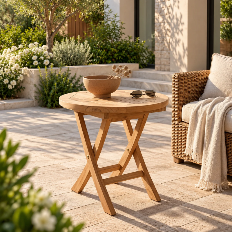 Anderson Teak Montage 20" Round Side Folding Table