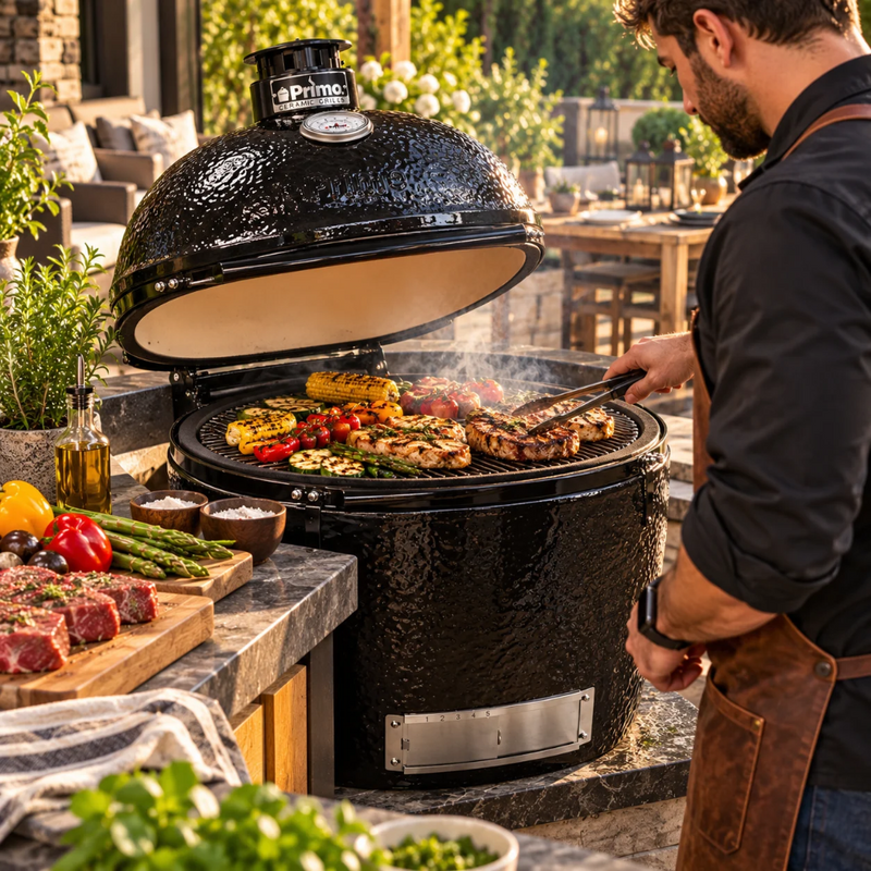 Primo Oval XXL Ceramic Kamado Grill With Stainless Steel Grates